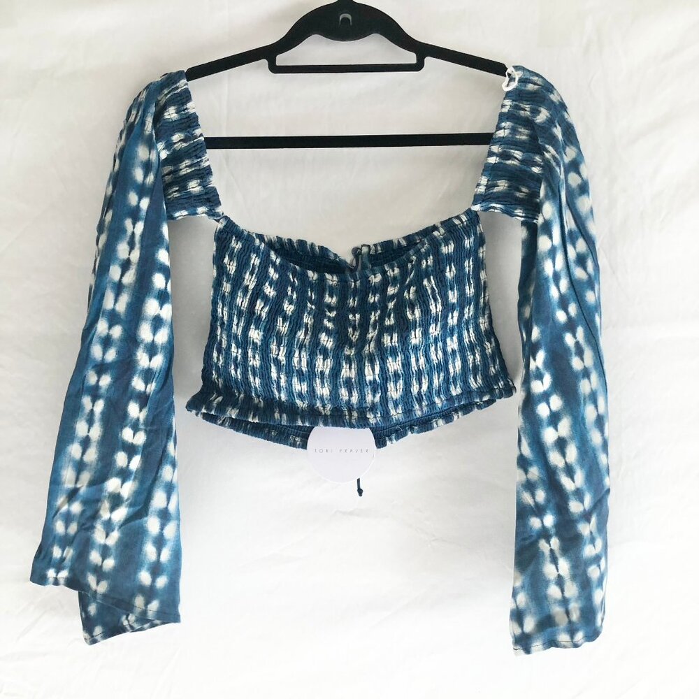 Luxury Tie Dye Smocked Crop Top Teal - Picture 3 of 6